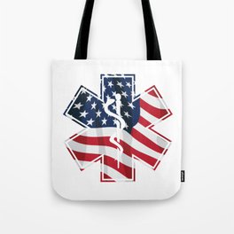 Patriotic Paramedic EMT EMS Star of Life Medical Service Symbol with USA Flag Overlay Tote Bag