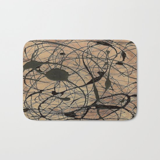 Pollock Inspired Abstract Black On Beige Bath Mat