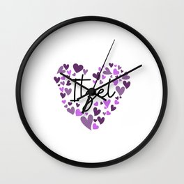 Itzel, purple hearts Wall Clock