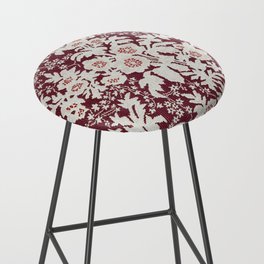 Burgundy and White Floral Industrial Arts Design Bar Stool