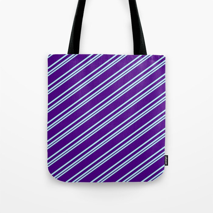 Turquoise & Indigo Colored Striped Pattern Tote Bag