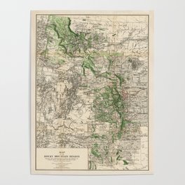 Vintage Map of The Rocky Mountains (1885) Poster