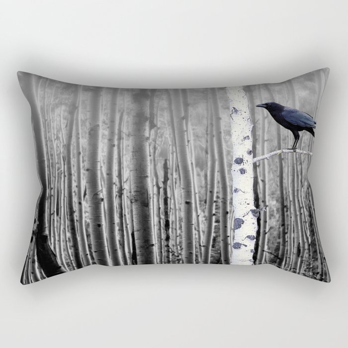Black Bird Crow Tree Birch Forrest Black White Country Art A135 Rectangular Pillow