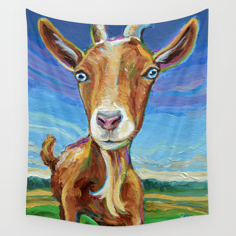 Lillie The Farm Goat Painting Wall Tapestry By Robertphelpsart