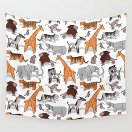 Origami safari animalier // white background orange giraffes Wall Tapestry