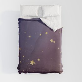 Amethyst Color with Sparkling Gold Stars Duvet Cover