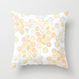 Bee and honeycomb watercolor Throw Pillow
