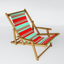 [ Thumbnail: Aquamarine & Red Colored Lined Pattern Sling Chair ]
