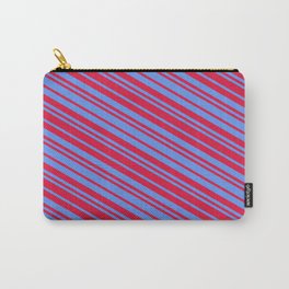 [ Thumbnail: Crimson and Cornflower Blue Colored Lines Pattern Carry-All Pouch ]