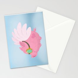 Flying Pink Pig, Left Facing Stationery Cards