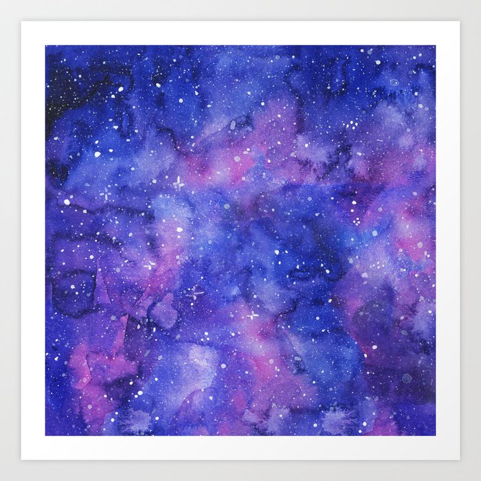 Galaxy Blue Purple Pink Watercolor Art Print