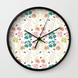 Floral Bunny Motif Wall Clock