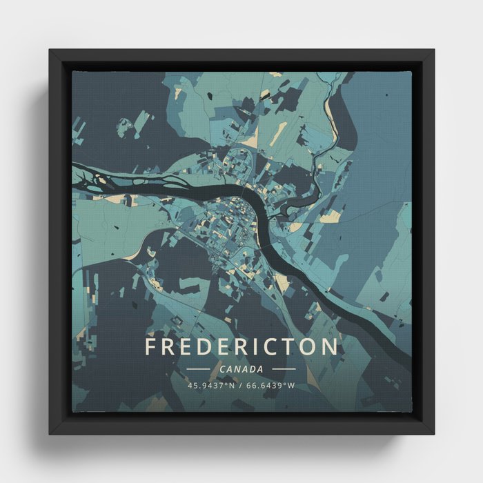Fredericton, Canada - Cream Blue Framed Canvas