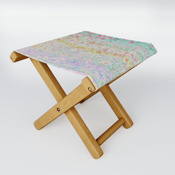 pink green lavender floral illusion perceived fabric look Folding Stool