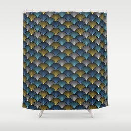 Art Deco Fans Blue Yellow Shower Curtain