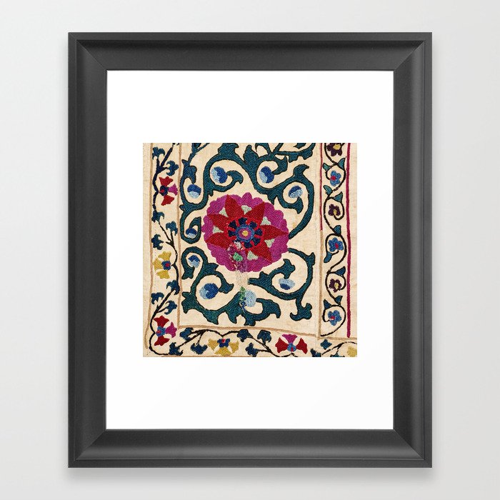 Shakhrisyabz Suzani Joynamoz Uzbekistan Floral Embroidery Print Framed Art Print