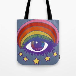 Rainbow Eye Tote Bag | Curated, Popart, Ink Pen, 60S, Eye, Bright, Psych, Rainbow, Hippie, Drawing 