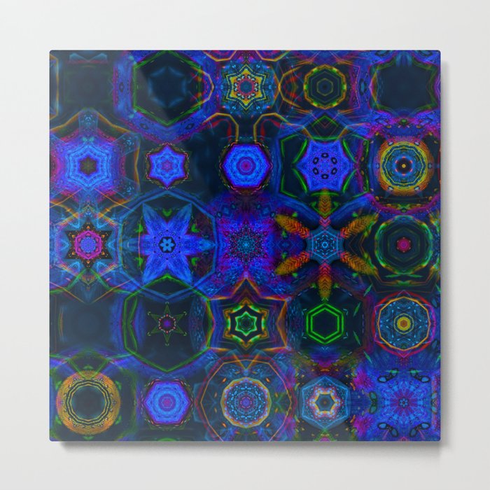 patchwork mandala in blue Metal Print