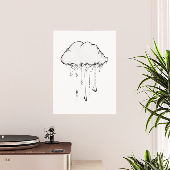 Happy Cloud Drawing, Cute Whimsical Illustration Water Bottle by