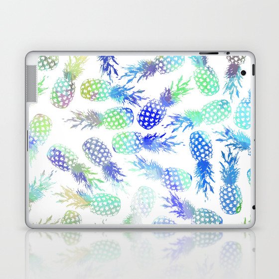 Summer Navy Blue Purple Teal Watercolor Pineapple Laptop & iPad Skin