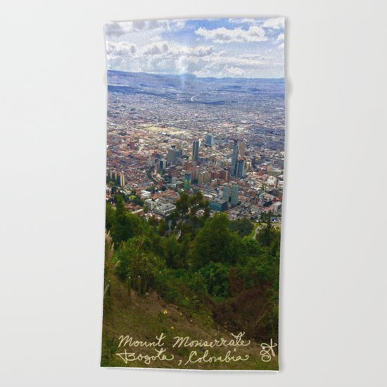 Mount Monserrate, with a 10,000 ft view of Bogota Colombia Beach Towel