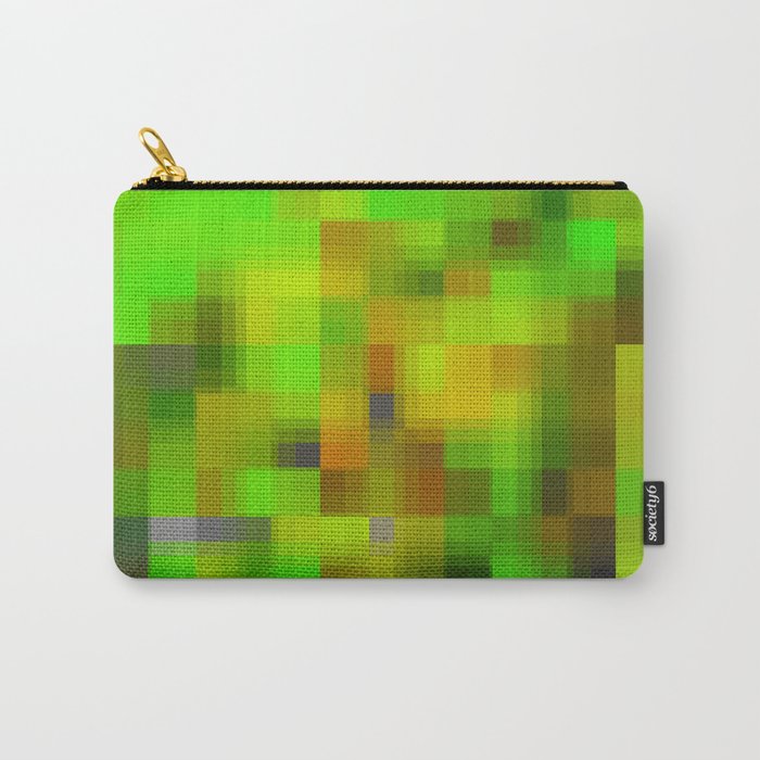 graphic design geometric pixel square pattern abstract in green brown Carry-All Pouch