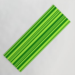 [ Thumbnail: Green and Light Green Colored Lined Pattern Yoga Mat ]