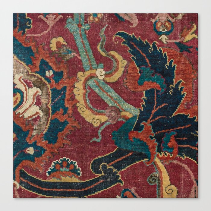 Flowery Arabic Rug III // 17th Century Colorful Plum Red Light Teal Sapphire Navy Blue Ornate Patter Canvas Print