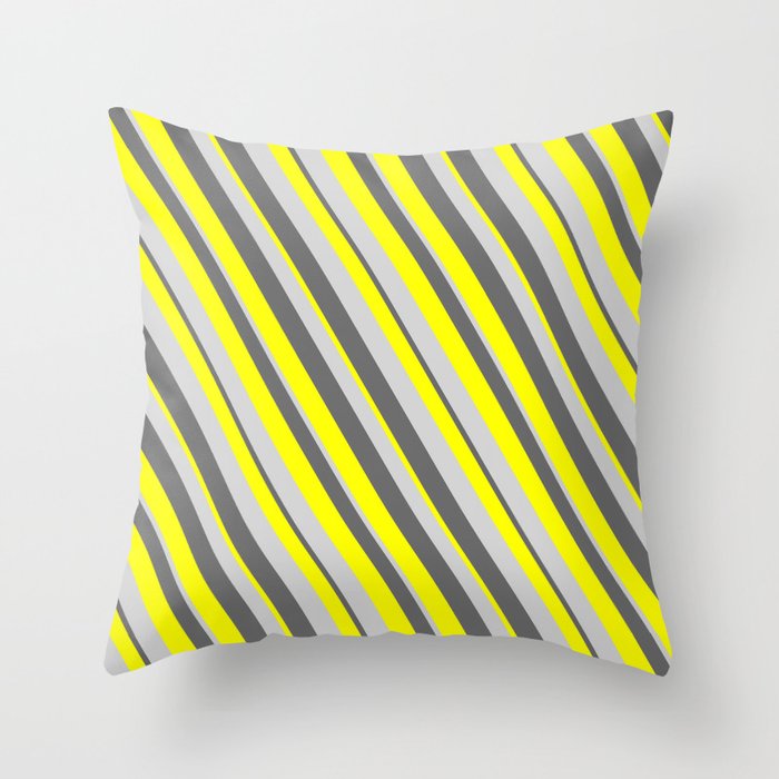 Dim Grey, Yellow & Light Gray Colored Stripes/Lines Pattern Throw Pillow