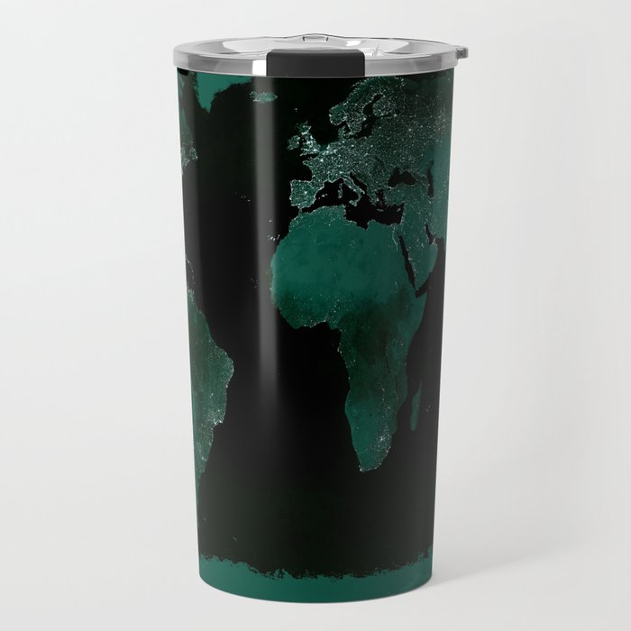 World Map : Green Travel Mug