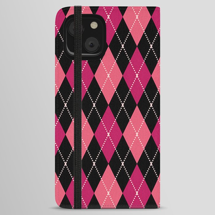Pink And Black Argyle Diamonds Pattern Diamond Shape Tartan Quilt Knit Sweater Geometric  iPhone Wallet Case