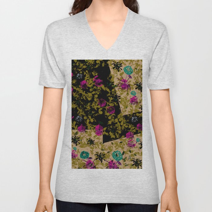 Geo Fancy Floral  V Neck T Shirt