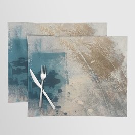 Embrace: a minimal, abstract mixed-media piece in blues and gold with a hint of pink Placemat