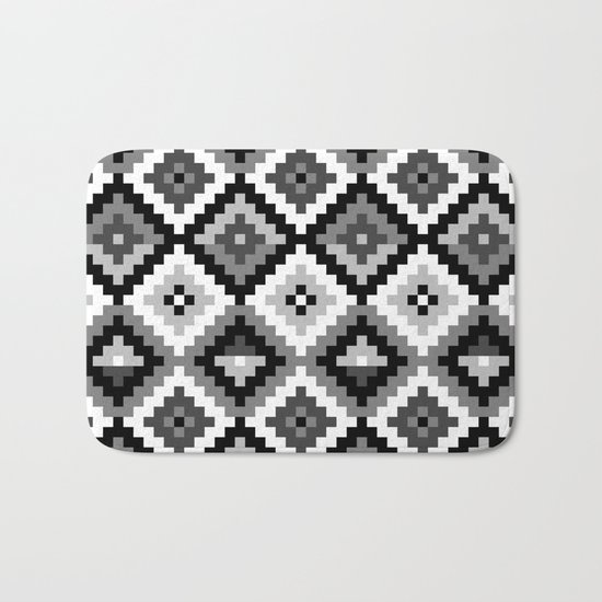 Aztec pattern - black & white Bath Mat