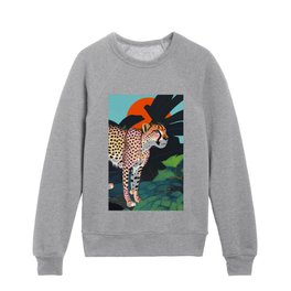 The Cheetah, Tropical Jungle Animals, Mystery Wild Cat, Wildlife Forest Vintage Nature Painting Kids Crewneck