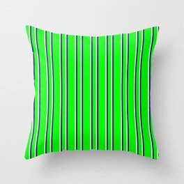 [ Thumbnail: Lime, Beige & Blue Colored Striped Pattern Throw Pillow ]