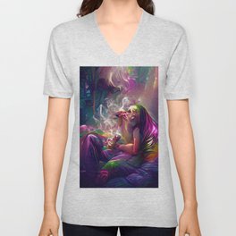"Contemplative Stoner" • Unique Boho Semi-Abstract Art • Perfect For Stoner/Tripping/Chill Rooms V Neck T Shirt