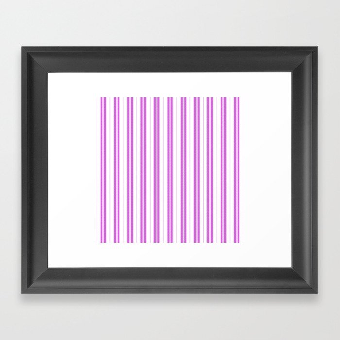 Magenta Pink and White Vintage American Country Cabin Ticking Stripe Framed Art Print