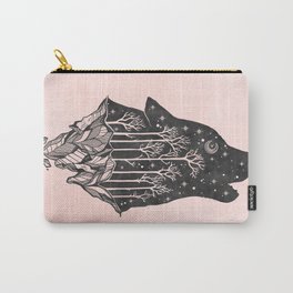 Adventure Wolf - Nature Mountains Wolves Howling Design Black on Pale Pink Carry-All Pouch
