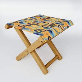 Blue yellow abstraction with watercolor circles, spots and gold Folding Stool