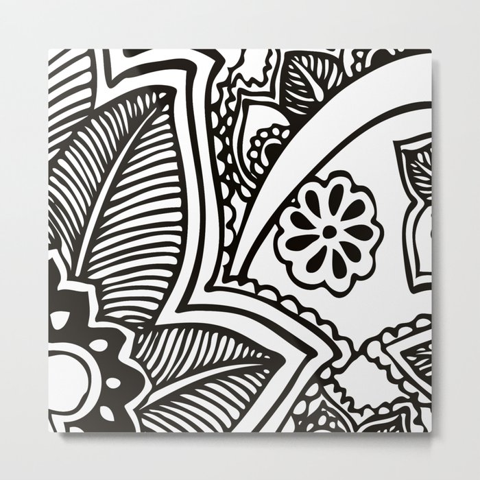 Floral Pattern | Tropical Flower Design | Black and White | Metal Print