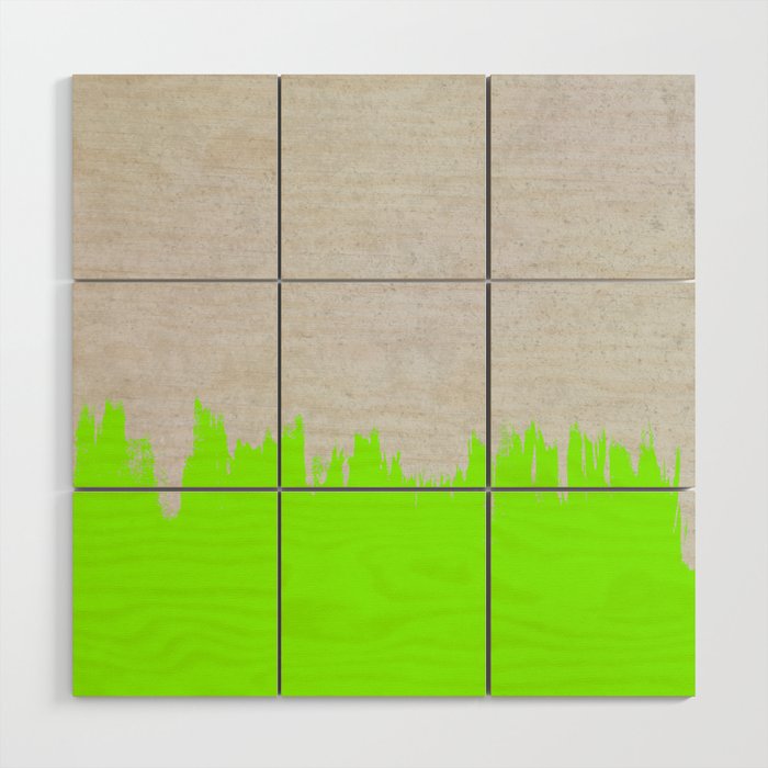 Brushstroke On Concrete Neon Green Wood Wall Art By