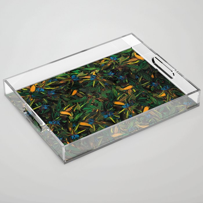 Bird Pattern - Green and Yellow Nature Acrylic Tray