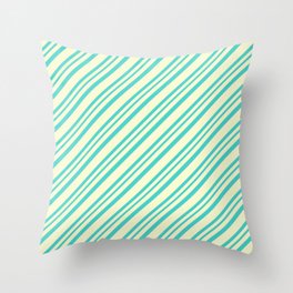 [ Thumbnail: Light Yellow and Turquoise Colored Lined Pattern Throw Pillow ]