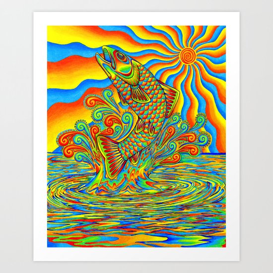 Psychedelic Rainbow Trout Art Print