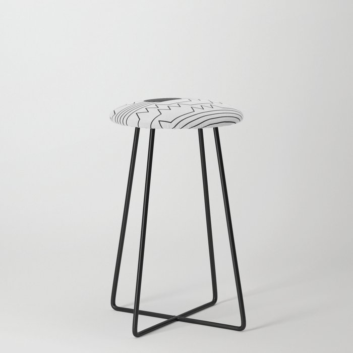 Adventure Mountain Moon Black and White Line Art Counter Stool