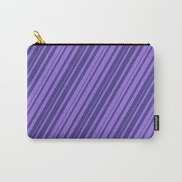[ Thumbnail: Purple and Dark Slate Blue Colored Striped Pattern Carry-All Pouch ]