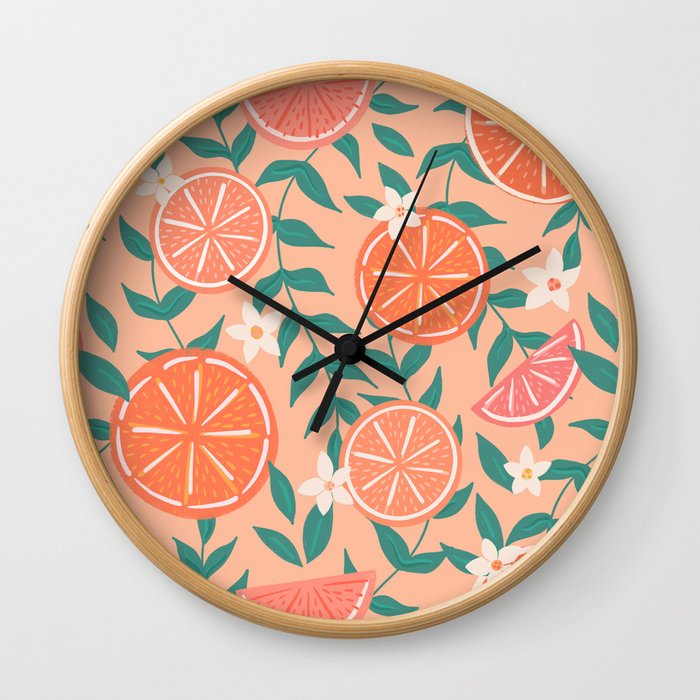 Floral Citrus in Pink Wall Clock