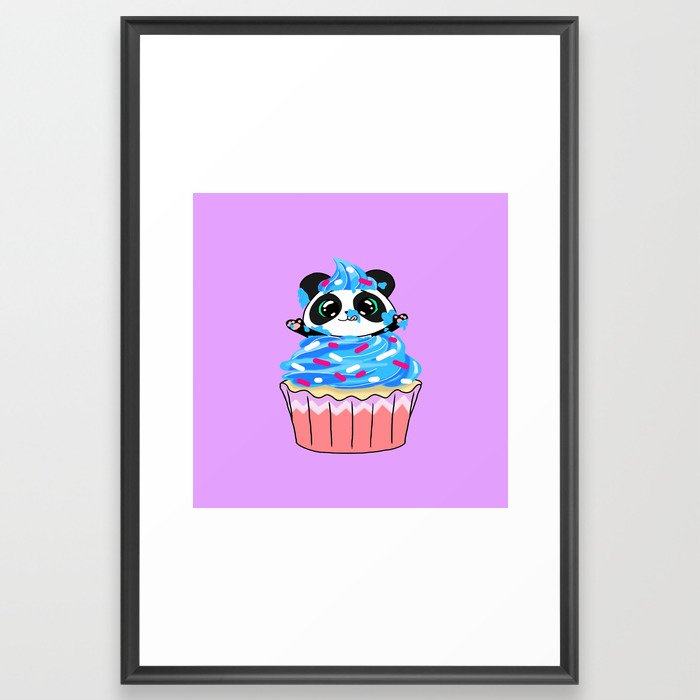 A Panda Popping out of a Cupcake Framed Art Print