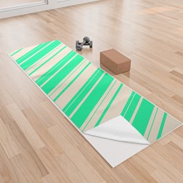 [ Thumbnail: Green and Beige Colored Striped/Lined Pattern Yoga Towel ]